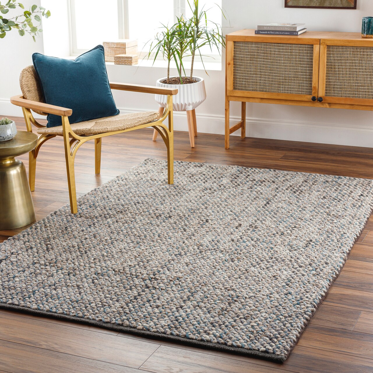 Tiwari Home 5' x 7'6" Brown and Blue Embossed Design Rectangular Hand Woven Area Rug
